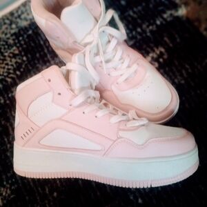 Pink and White High-Top Sneakers